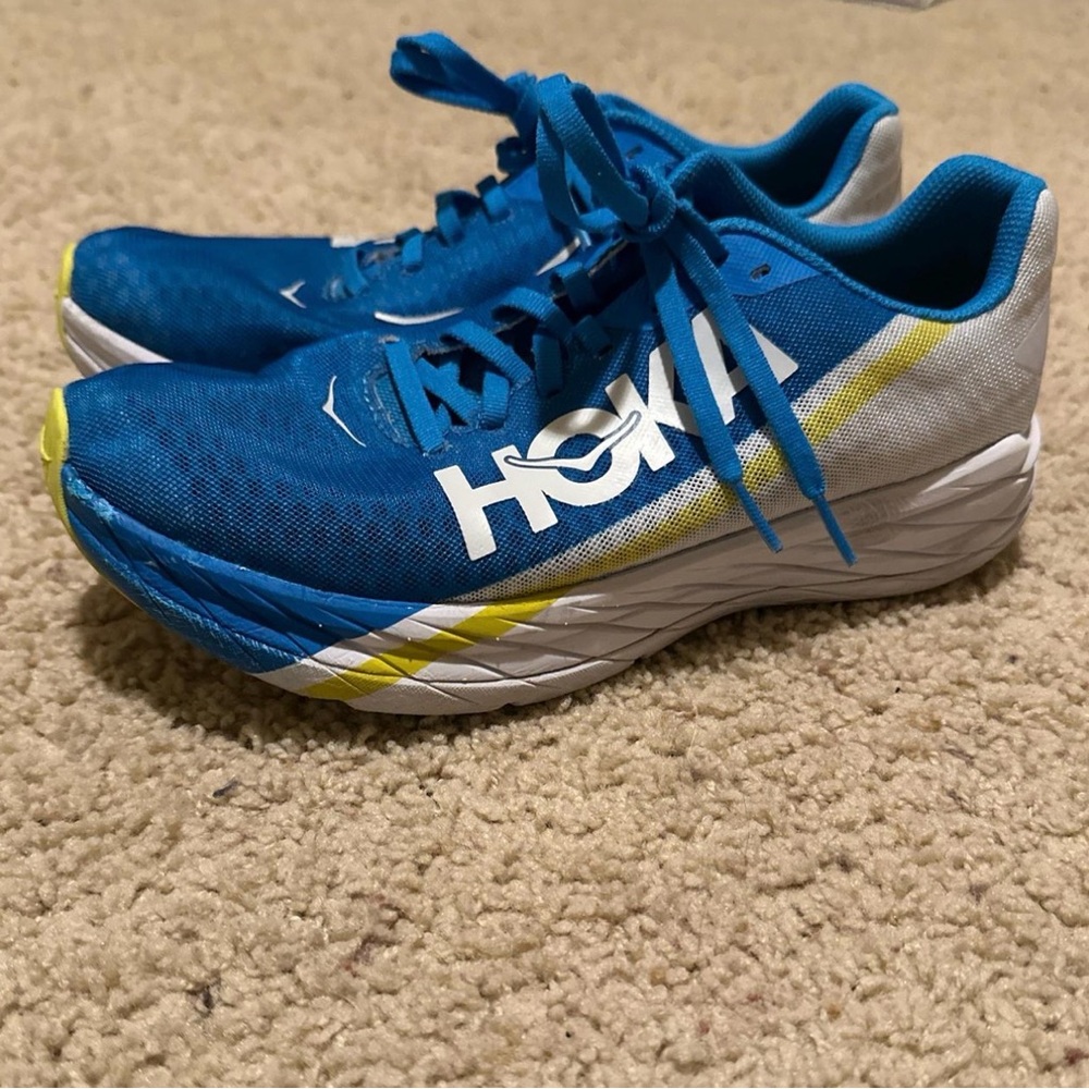 HOKA One One Rocket X Women’s Size 9 Blue White Carbon Plate Running Shoes - Picture 2 of 7